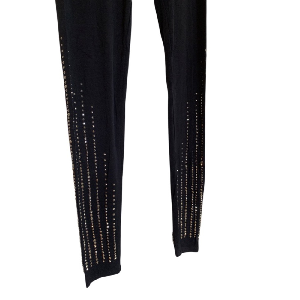VOCAL APPAREL Black Leggings Rhinestone Stripes Smoky Quarts Look Women’s Small - Picture 3 of 14